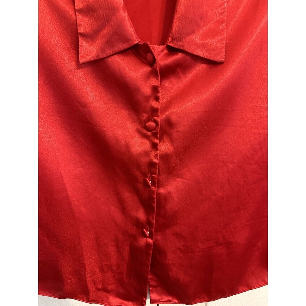 Vintage 90s Gold Label Victoria Secret Satin Red Silky Sleepshirt Nightshirt S - Picture 3 of 9